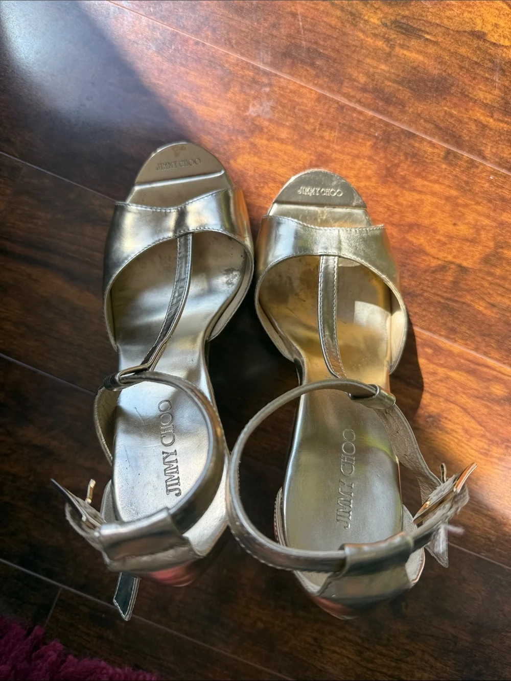 Metallic Gold Platform Ankle-Strap Sandals
